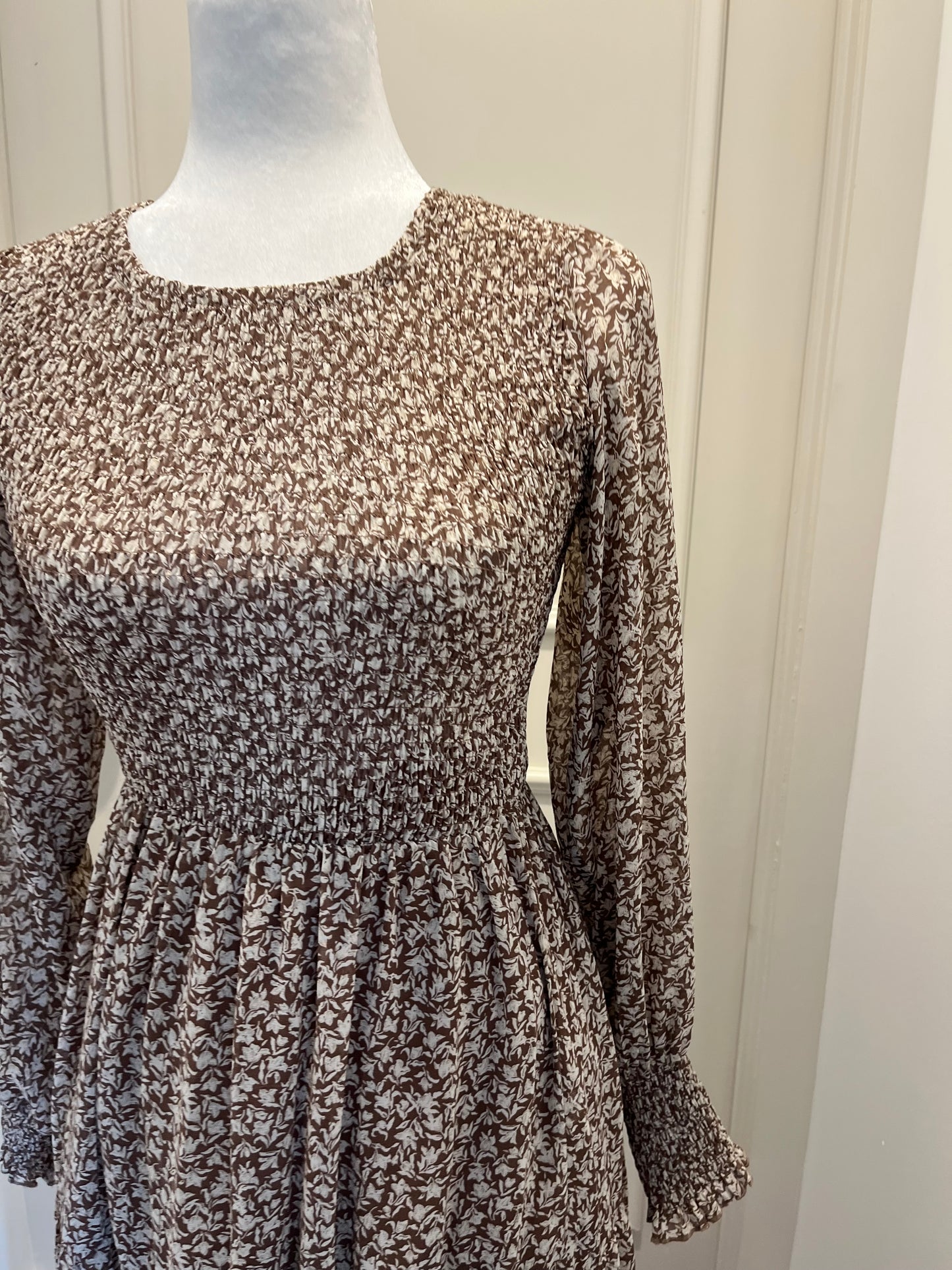 Shop Neighbor Brown Floral Maxi Dress With Ruched Bodice