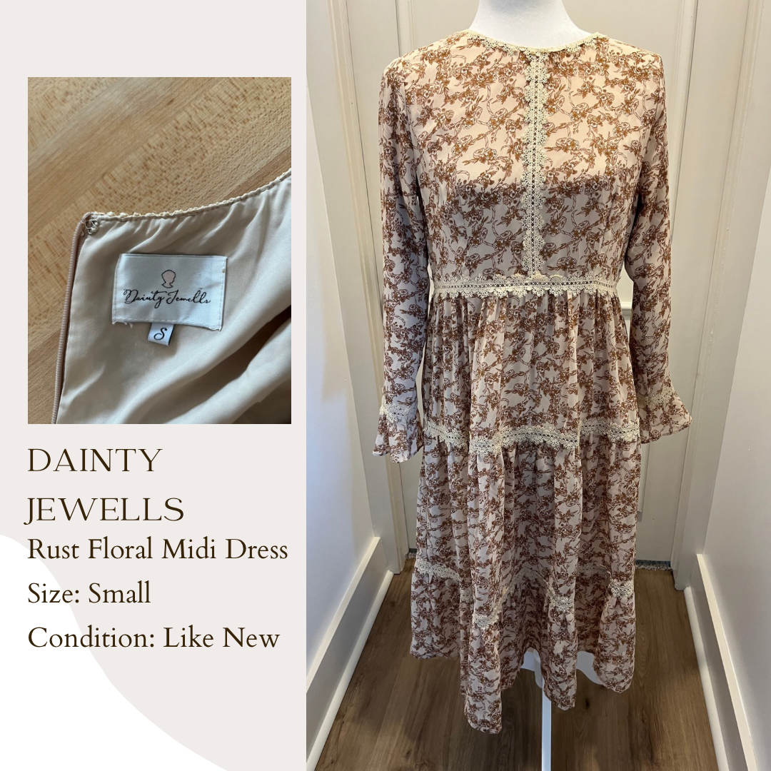Dainty Jewells Rust Floral Midi Dress