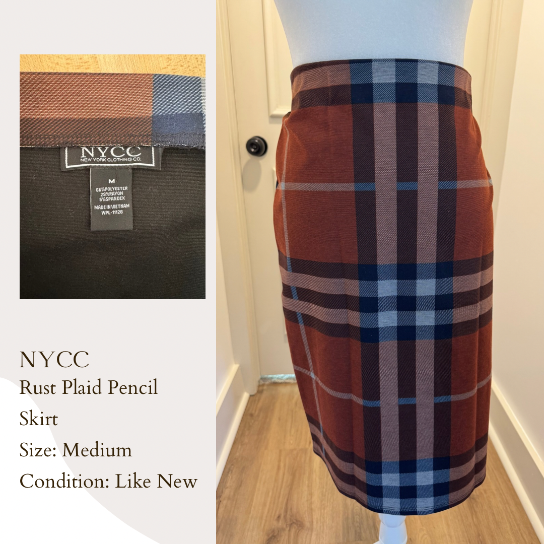 NYCC Rust Plaid Pencil Skirt