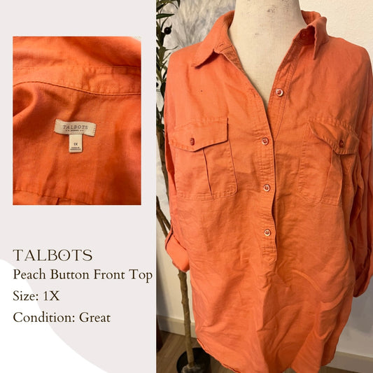 Talbots Peach Button Front Top