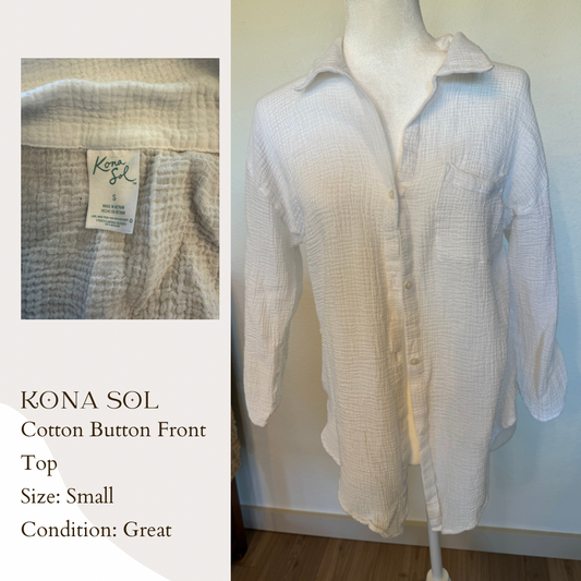 Kona Sol Cotton Button Front Top
