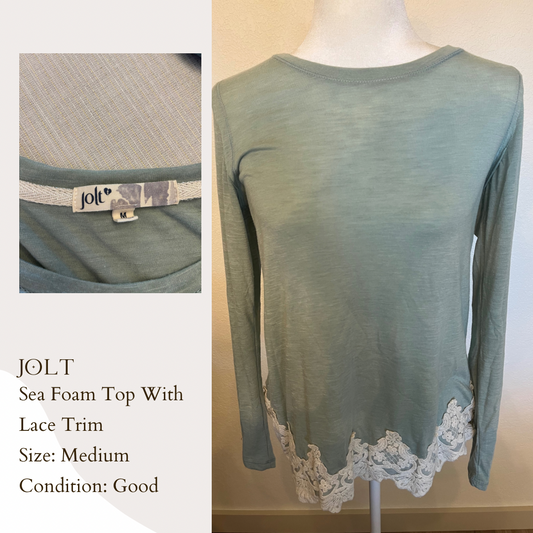 Jolt Sea Foam Top With Lace Trim