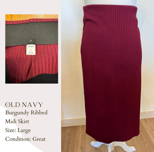 Old Navy Burgundy Ribbed Midi Skirt