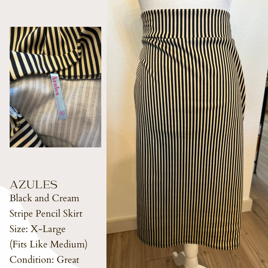Azules Black and Cream Stripe Pencil Skirt