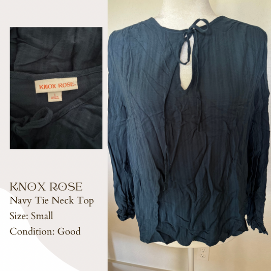 Knox Rose Navy Tie Neck Top