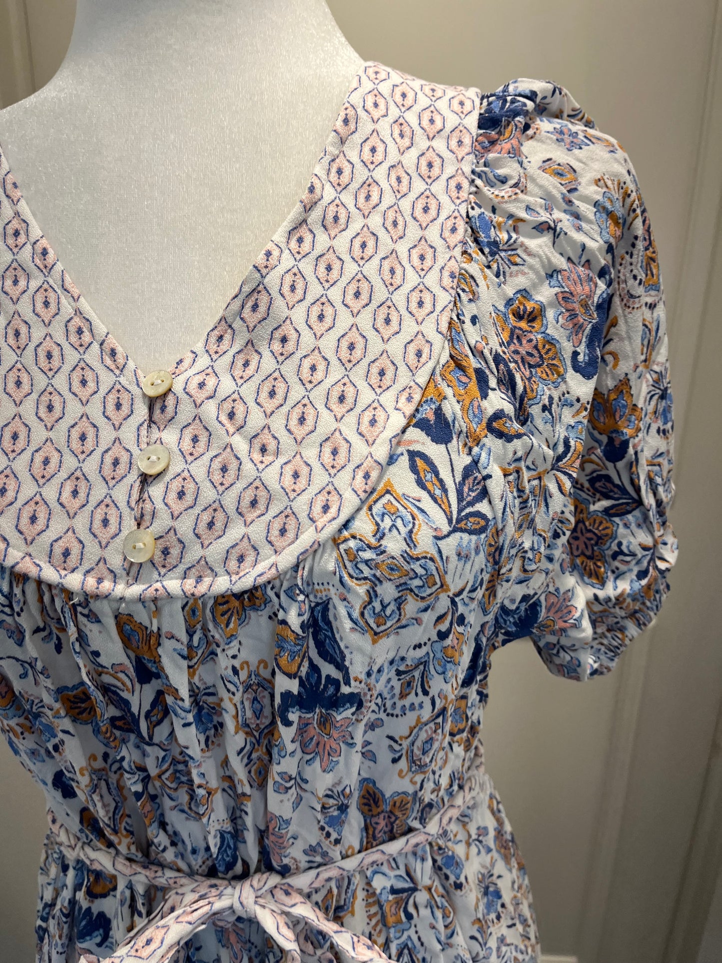 Lucky Brand White, Blue, & Mustard Floral Dress