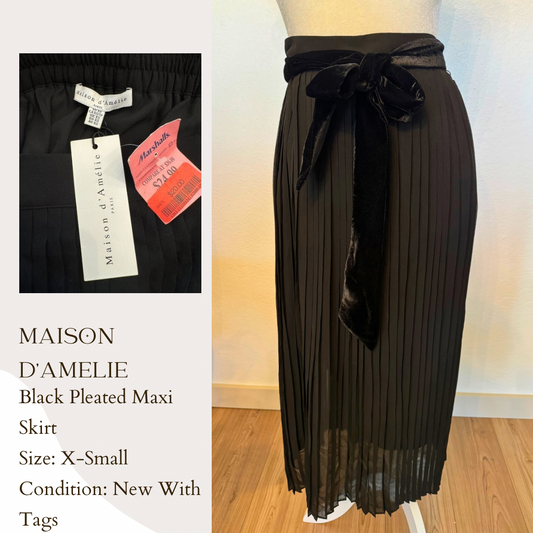 Maison D’Amelie Black Pleated Maxi Skirt