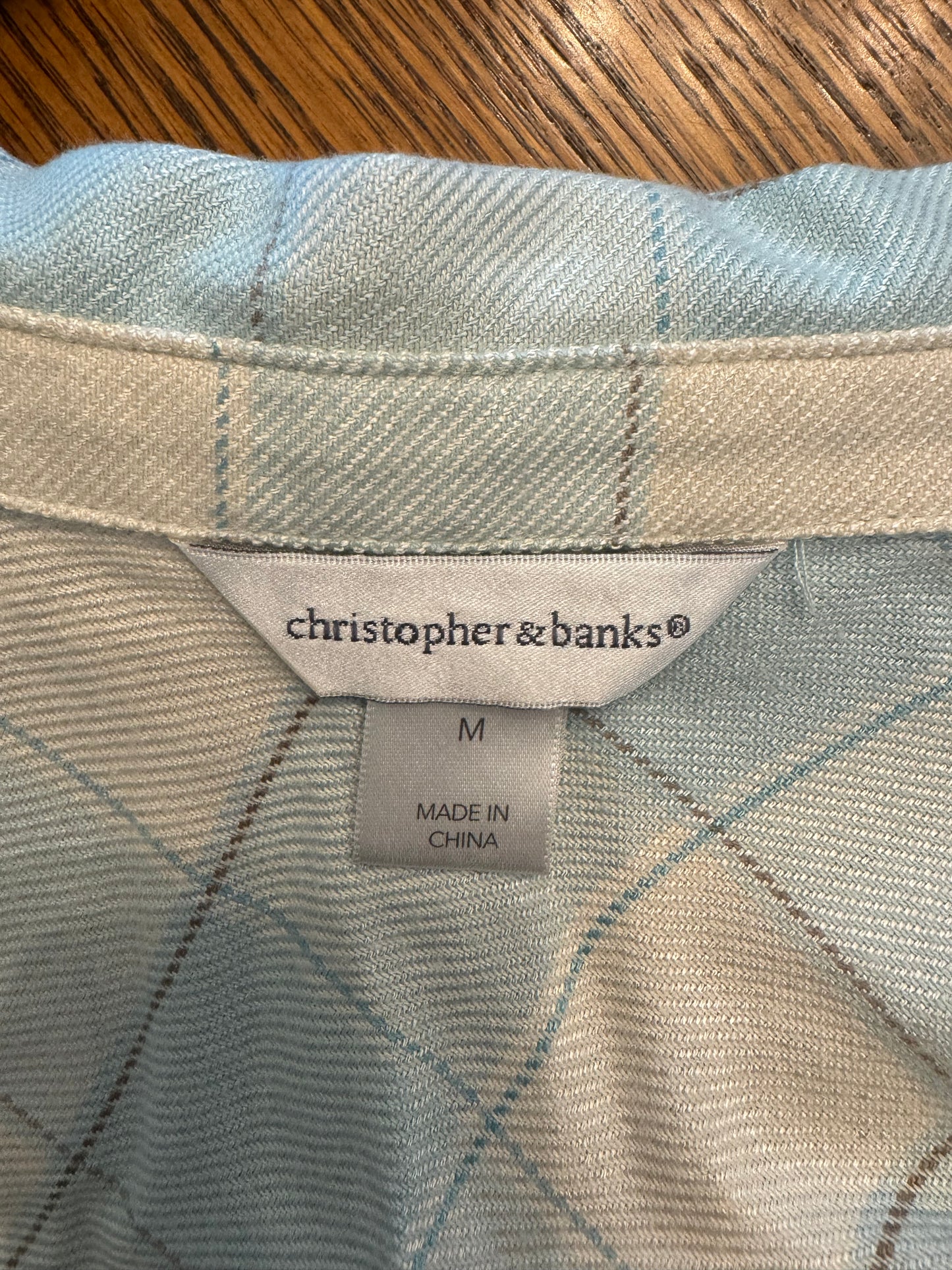 Christopher & Banks Light Blue Plaid Button Front Top