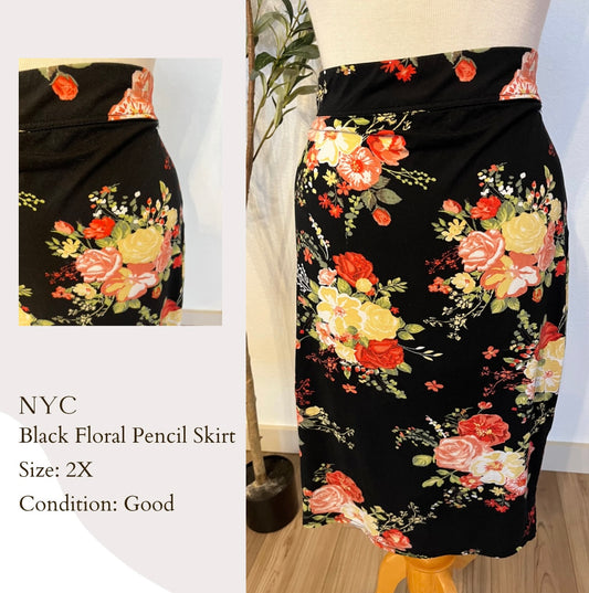 NYC Black Floral Pencil Skirt