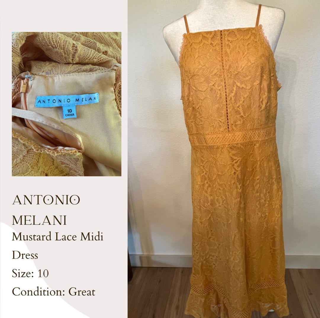 Antonio Melani Mustard Lace Midi Dress