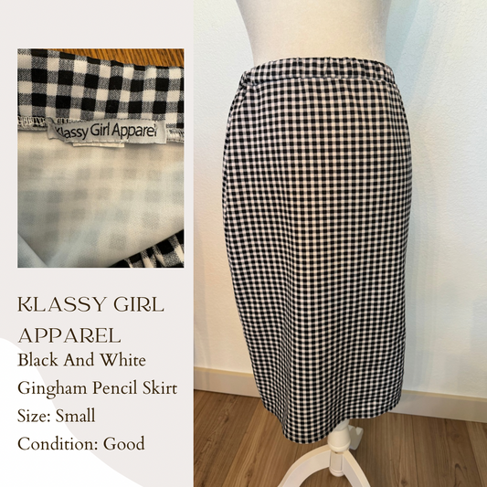 Klassy Girl Apparel Black and White Gingham Pencil Skirt