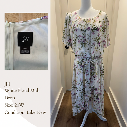 JH White Floral Midi Dress