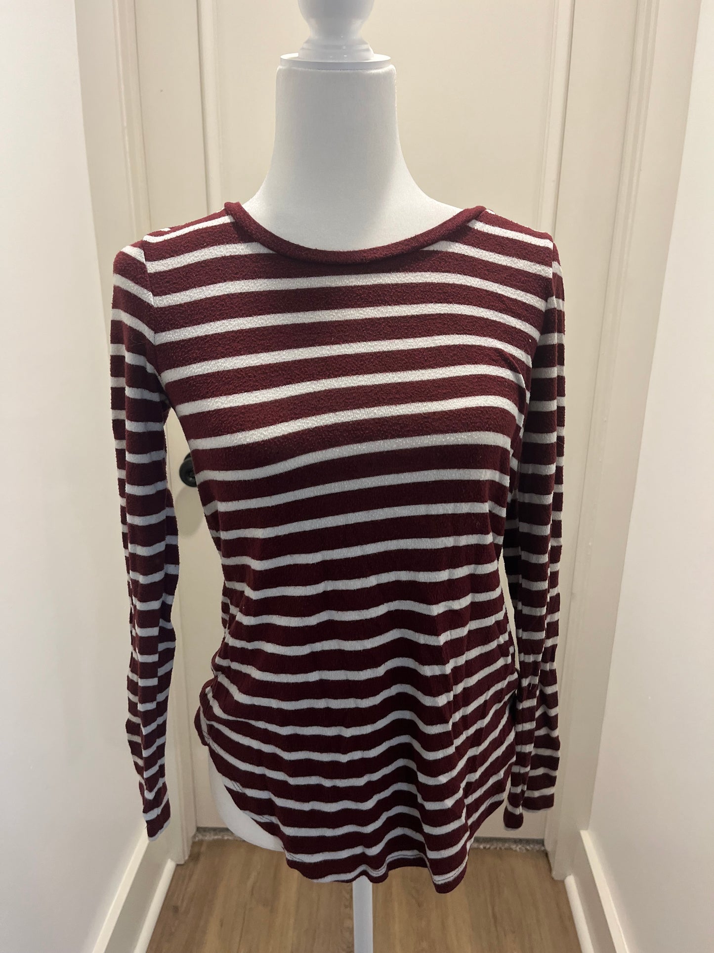 Old Navy Burgundy and White Stripe Top