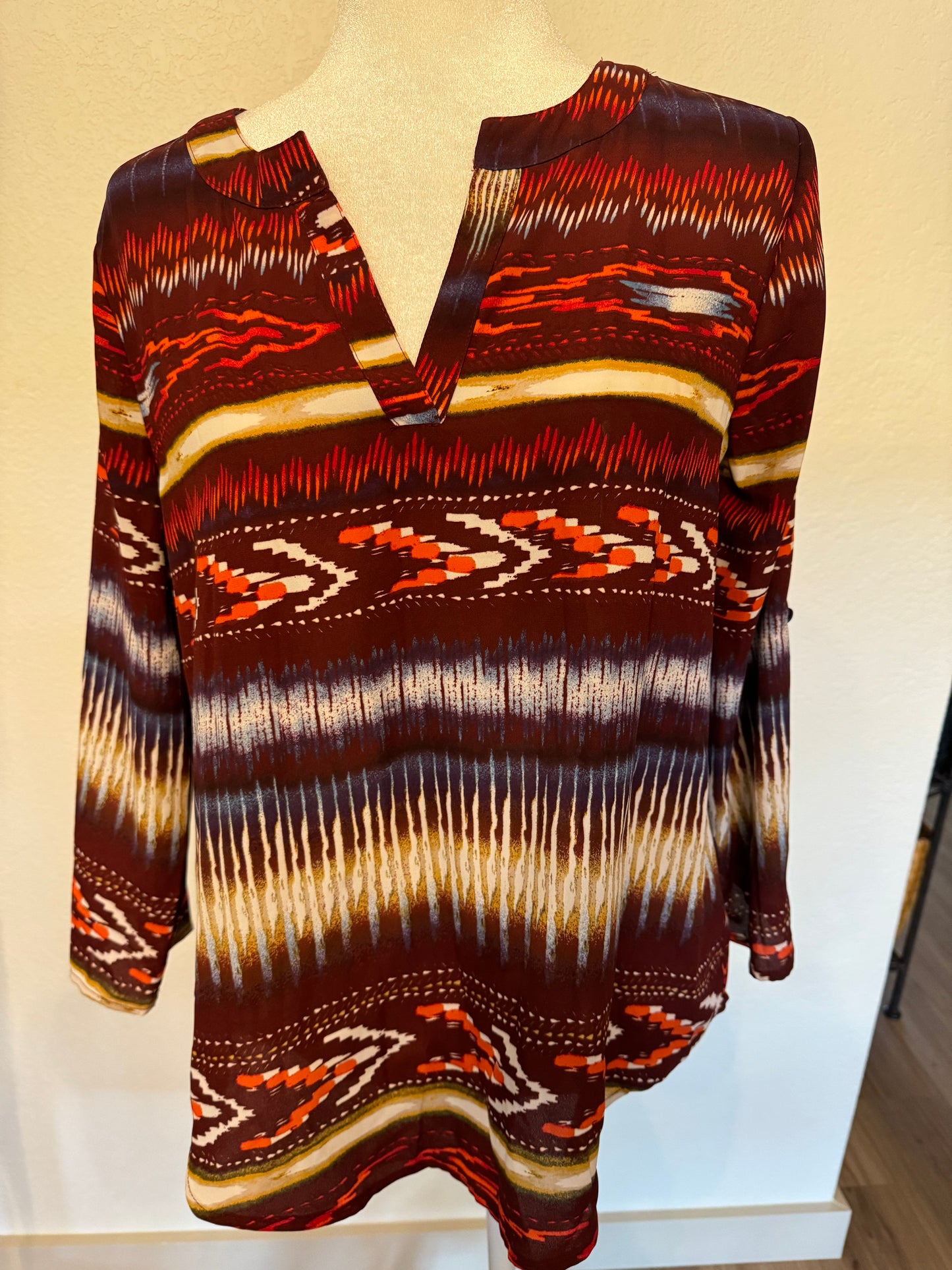 Cato Burgundy Tribal Print Top