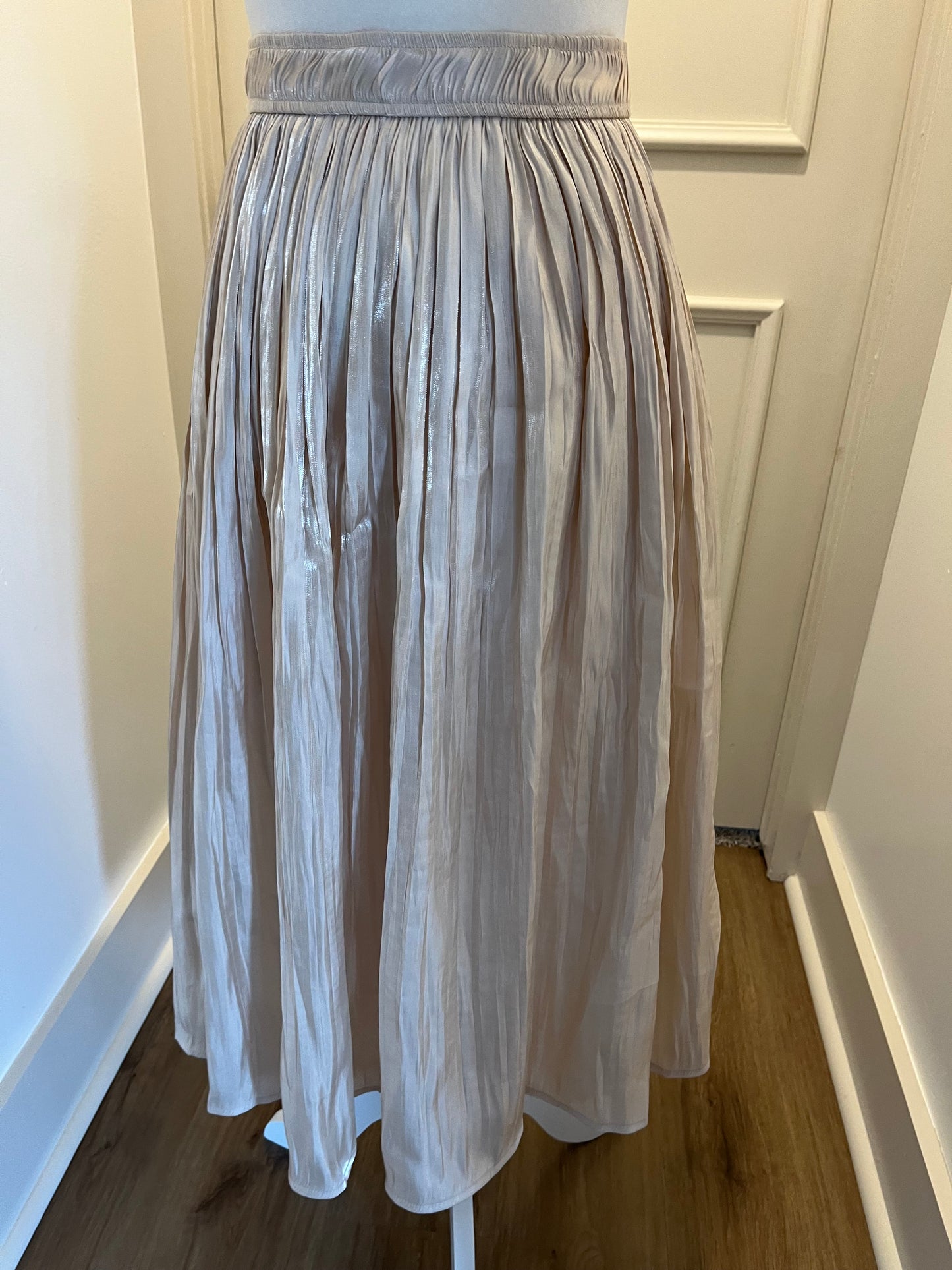 Orange Creek Champagne Crinkled Midi Skirt