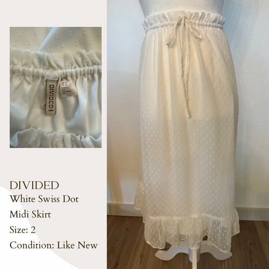 Divided White Swiss Dot Midi Skirt