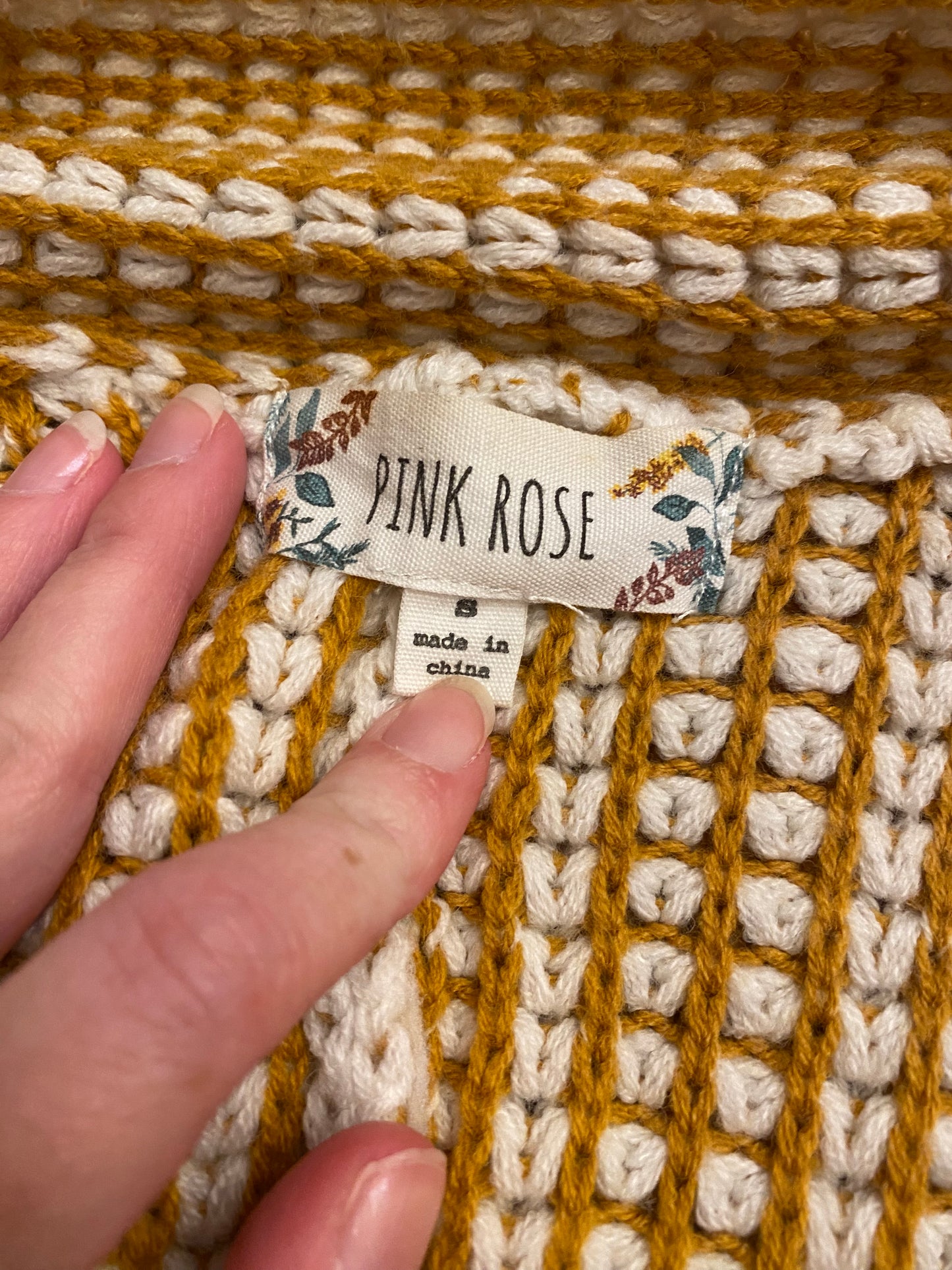 Pink Rose Mustard & White Chunky Knit Cardigan