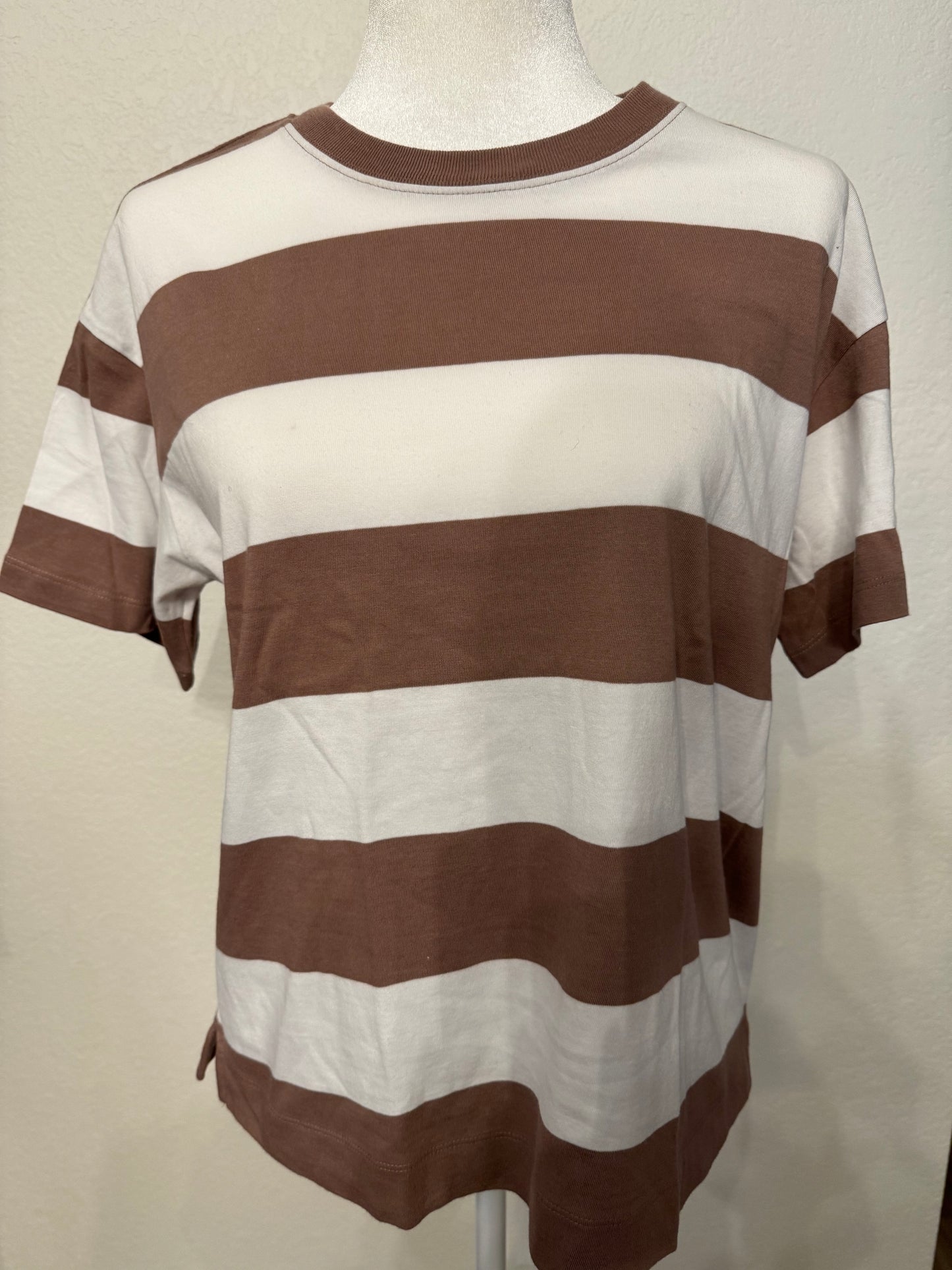 Old Navy Brown and White Stripe Tee