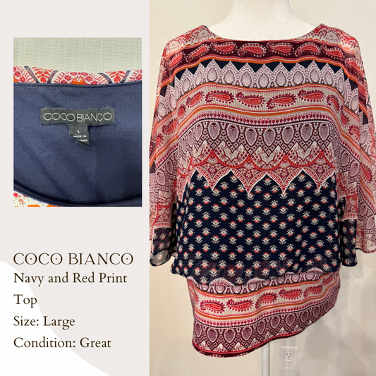 Coco Bianco Navy and Red Print Top