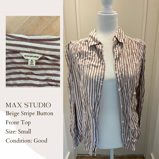 Max Studio Beige Stripe Button Front Top