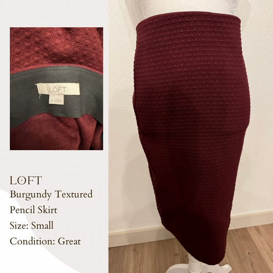 LOFT Burgundy Textured Pencil Skirt