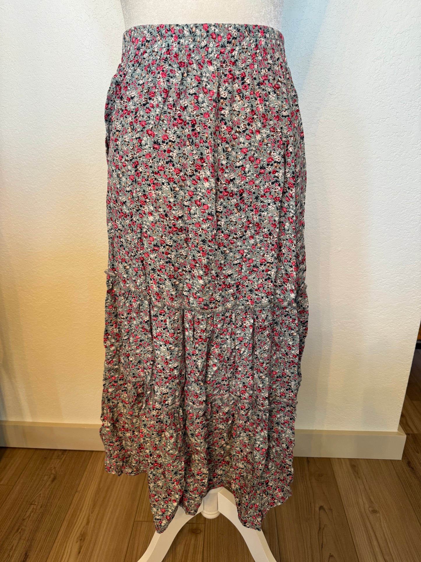 Shein Pink and Blue Floral Maxi Skirt