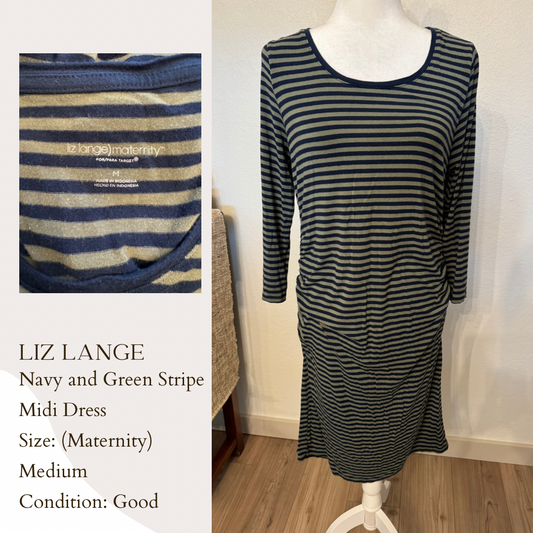 Liz Lange Navy and Green Stripe Midi Dress