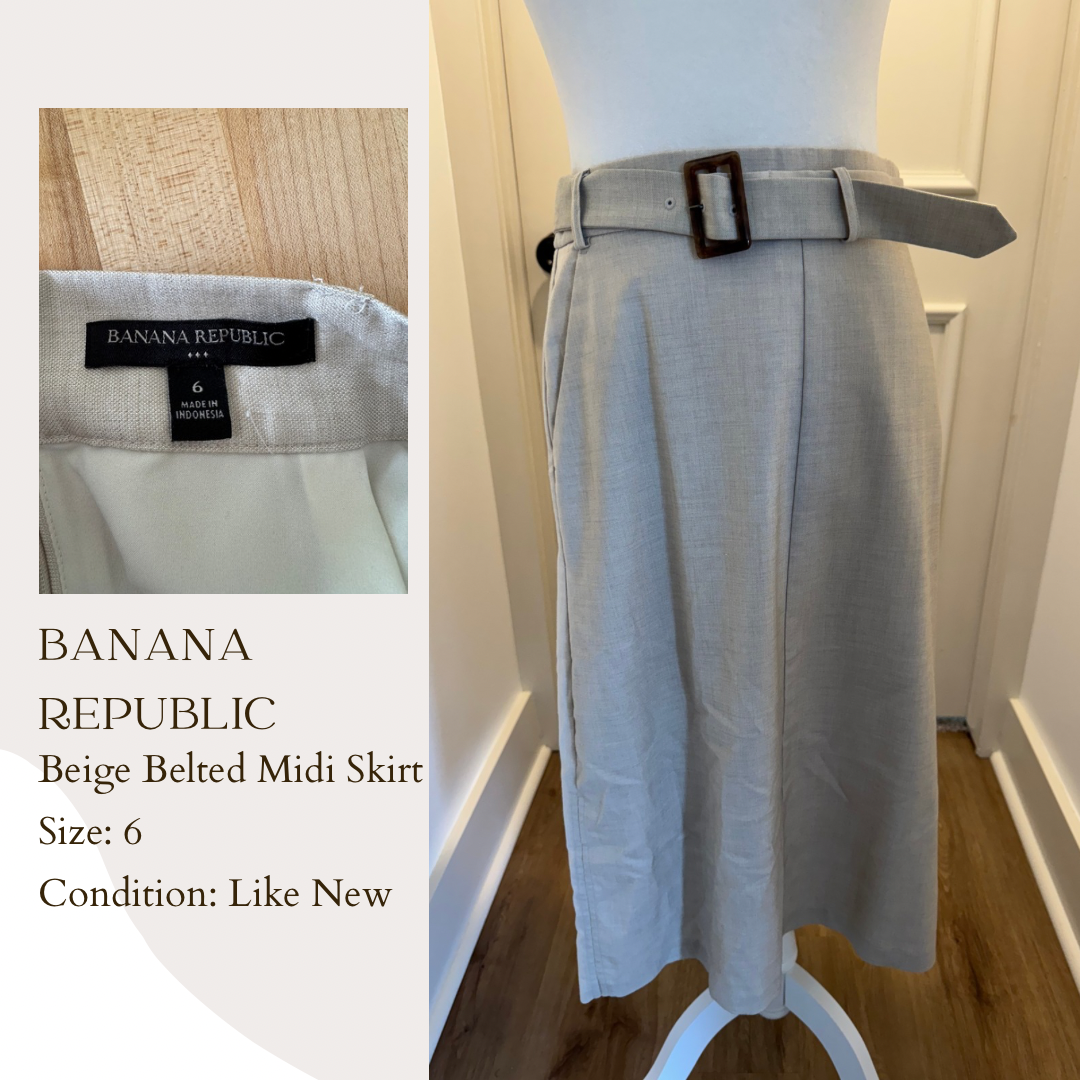 Banana Republic Beige Belted Midi Skirt