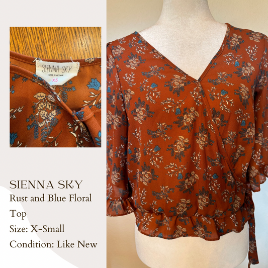 Sienna Sky Rust and Blue Floral Top