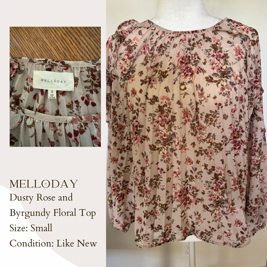 Melloday Dusty Rose and Burgundy Floral Top