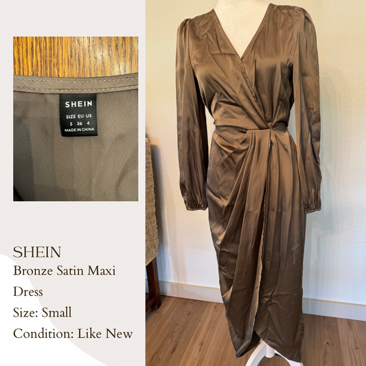 Shein Bronze Satin Maxi Dress