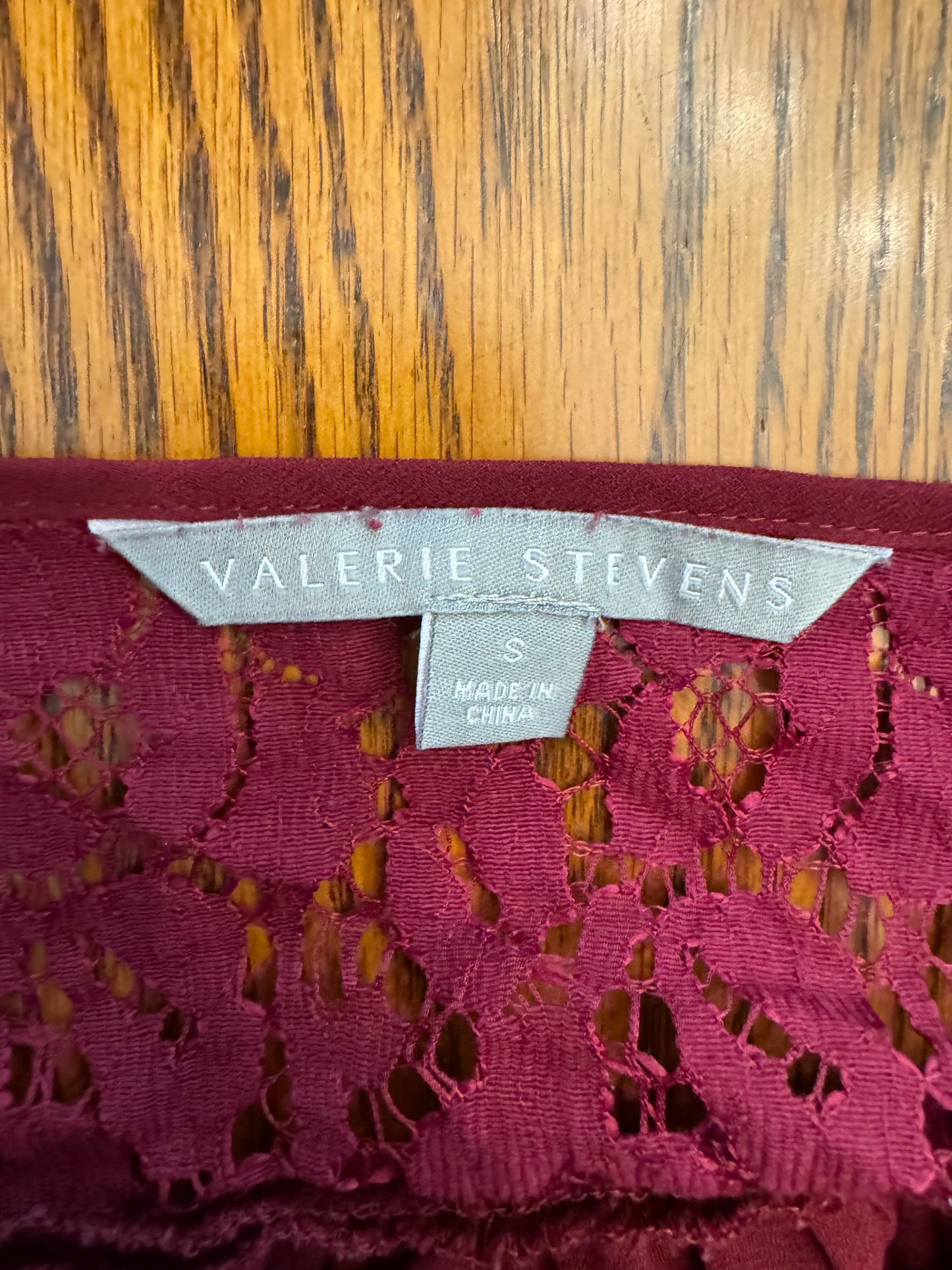 Valerie Stevens Burgundy Top With Lace Accent