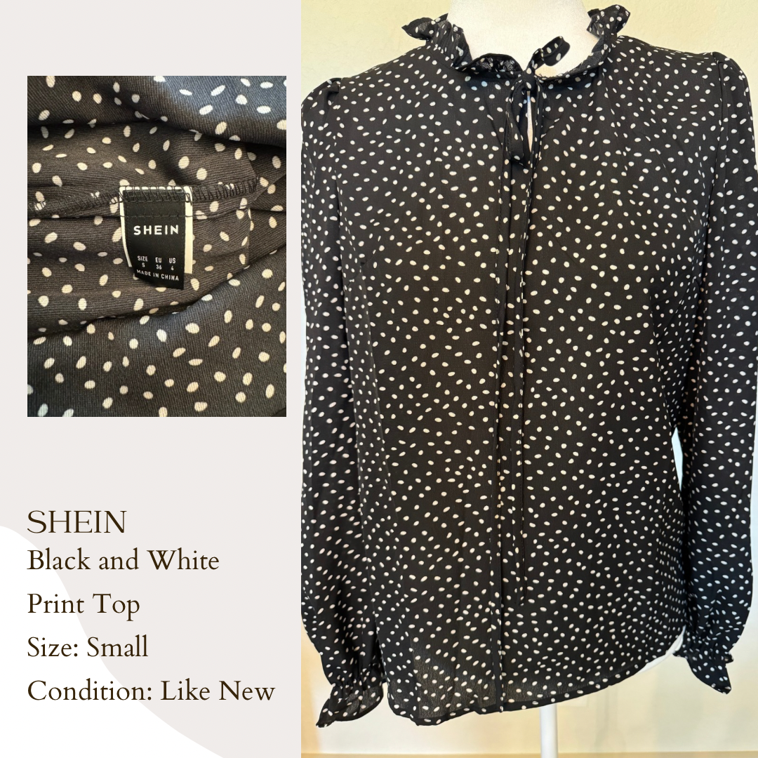 Shein Black and White Print Top