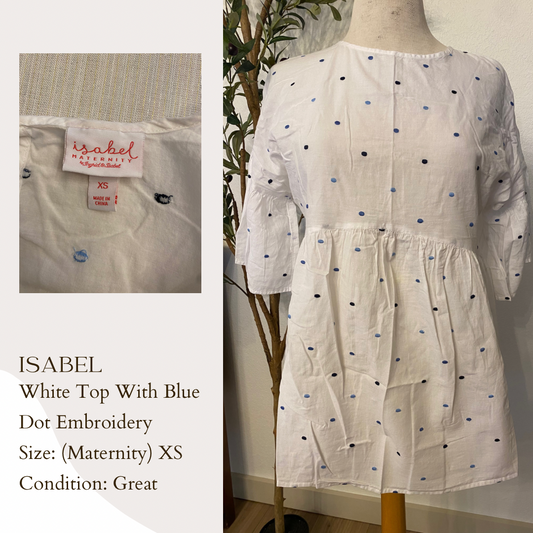 Isabel White Top With Blue Dot Embroidery