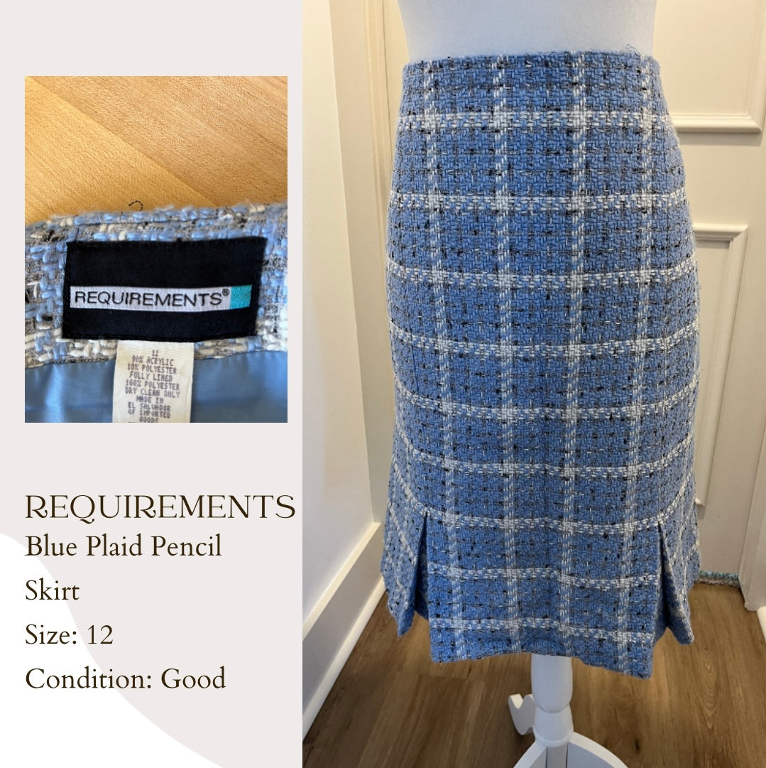 Requirements Blue Plaid Pencil Skirt