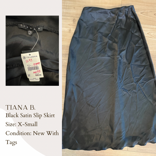 Tiana B. Black Satin Slip Skirt