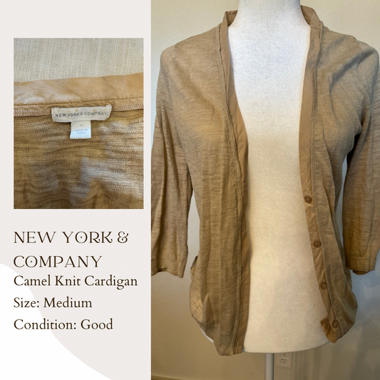 New York & Company Camel Knit Cardigan