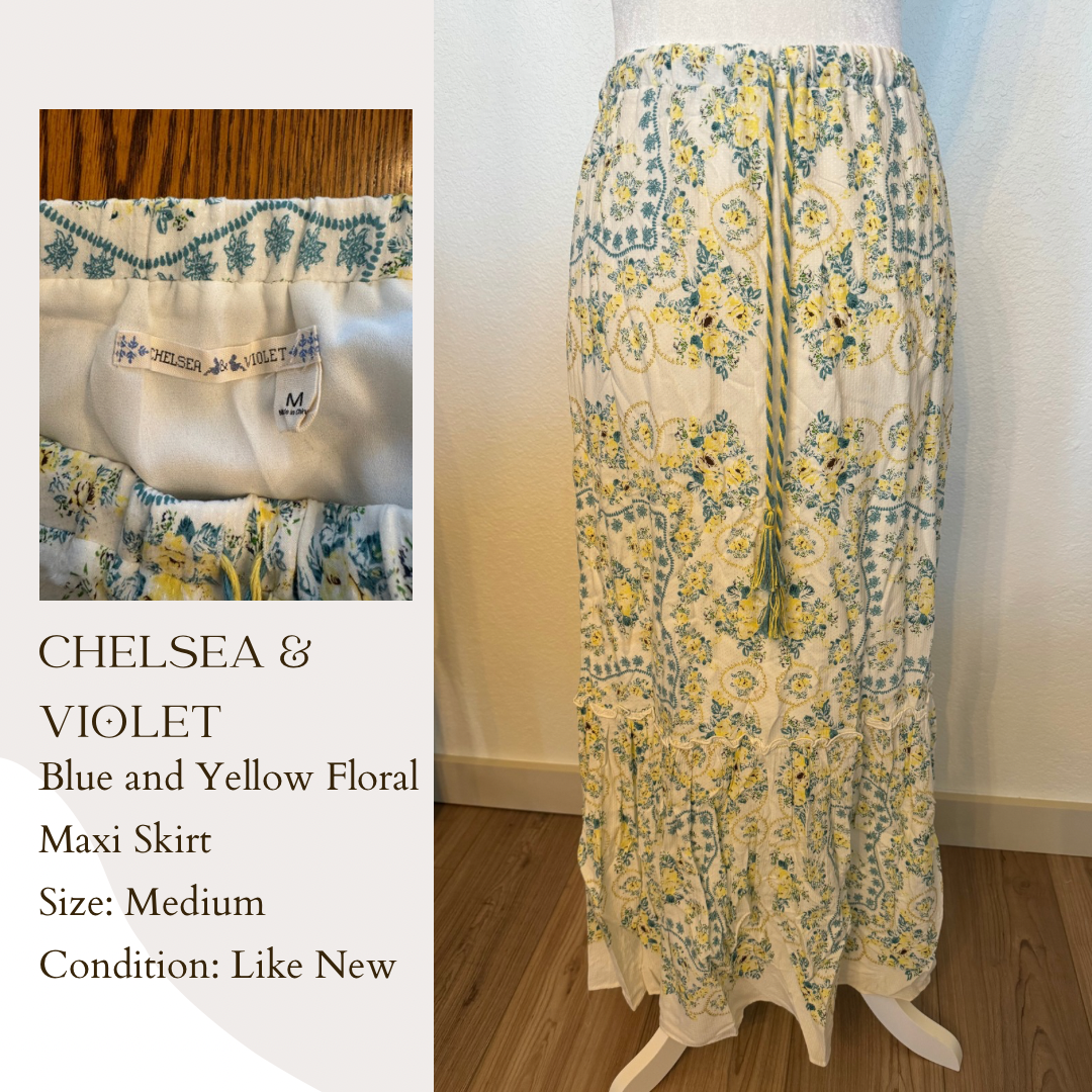 Chelsea & Violet Blue and Yellow Floral Maxi Skirt