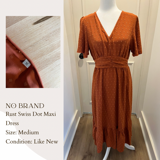 No Brand Rust Swiss Dot Maxi Dress