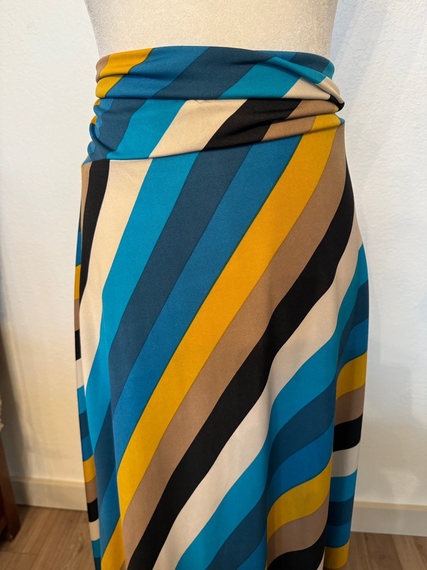 Jules & Leopold Blue, Black & Mustard Stripe Maxi Skirt