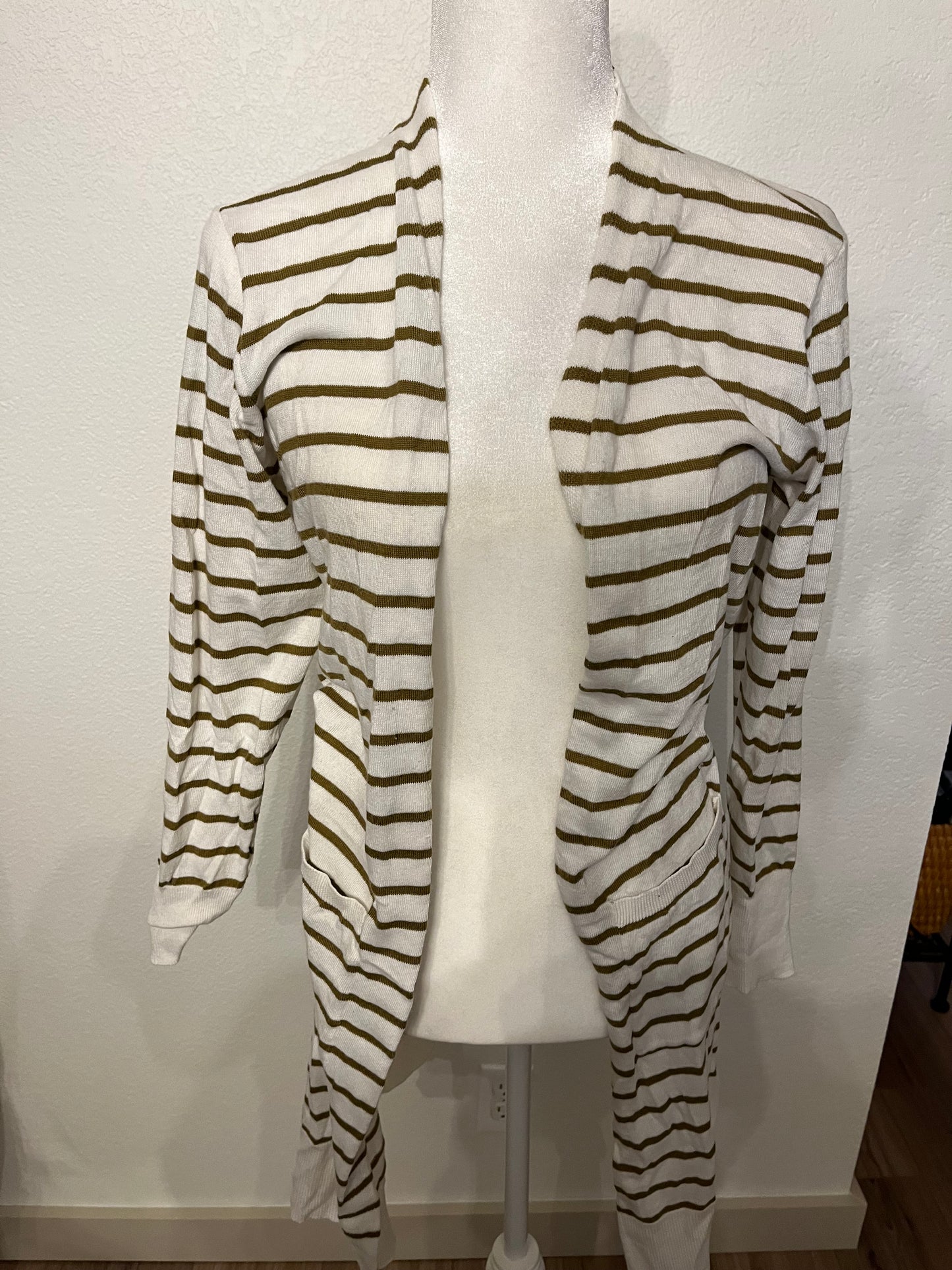 Nine West Olive Green Stripe Cardigan