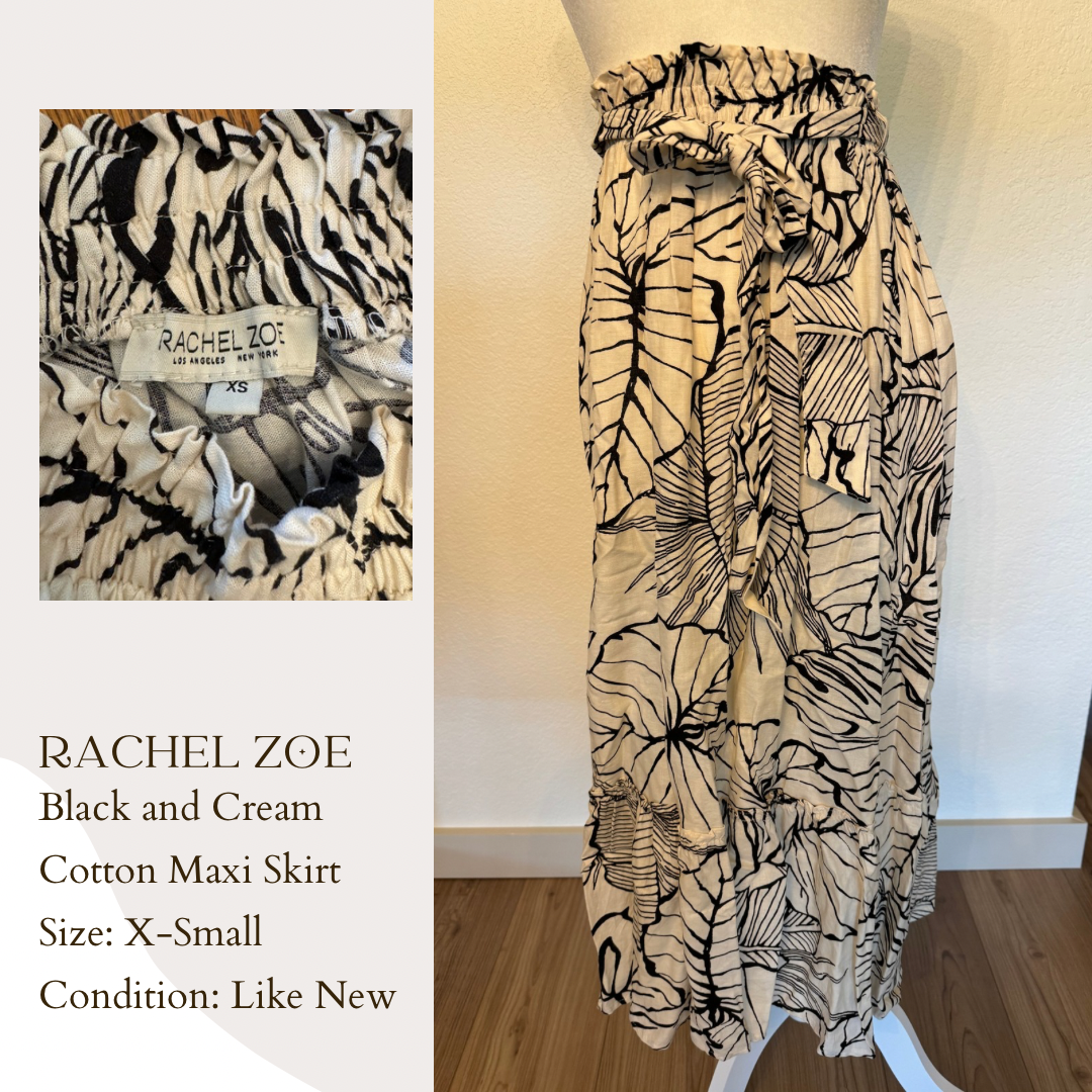 Rachel Zoe Black and Cream Cotton Maxi Skirt