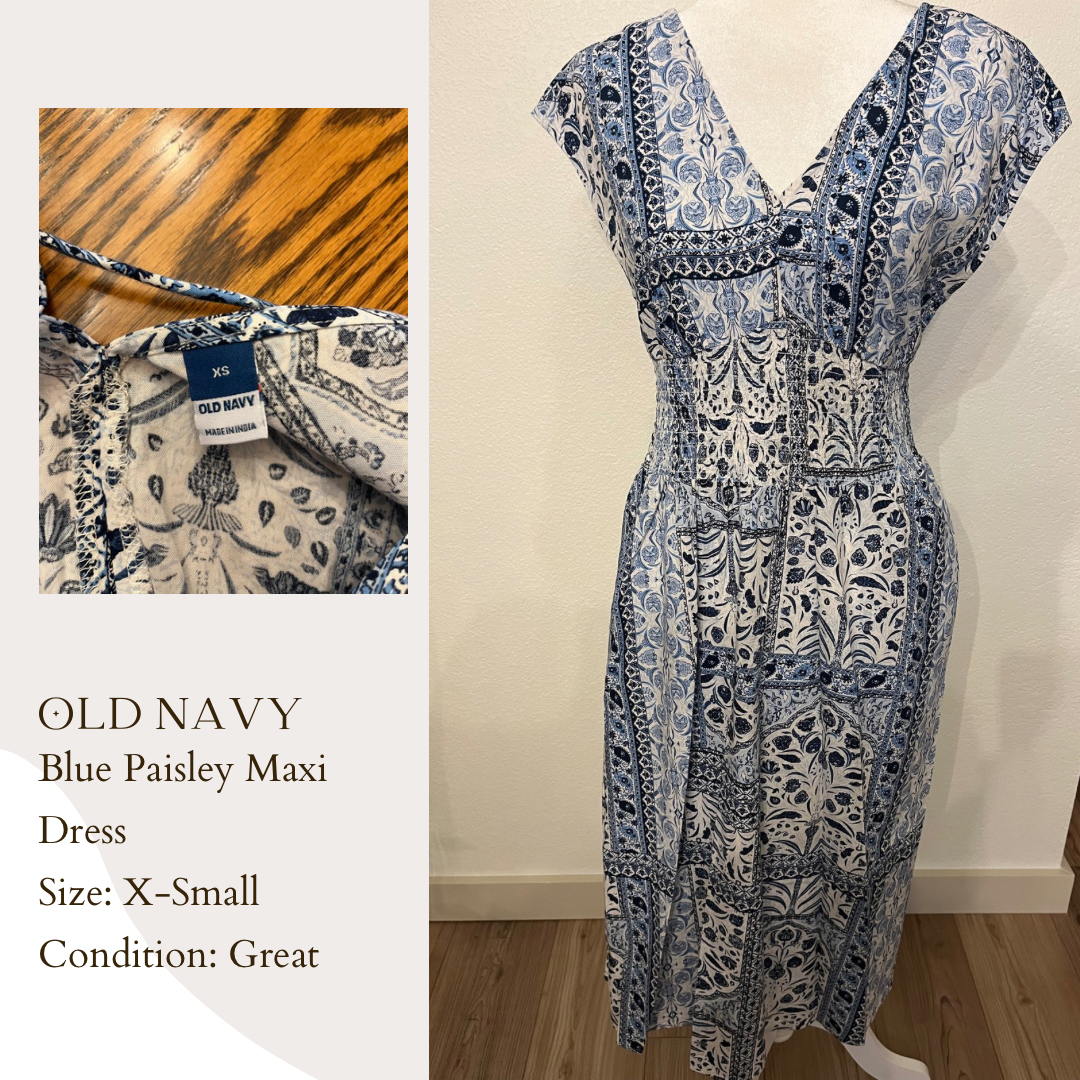 Old Navy Blue Paisley Print Maxi Dress