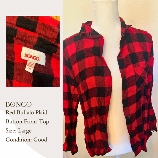 Bongo Red Buffalo Plaid Button Front Top