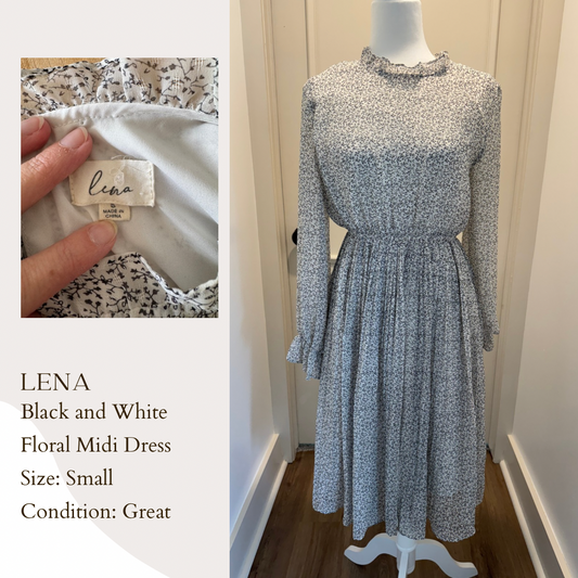 Lena Black and White Floral Midi Dress