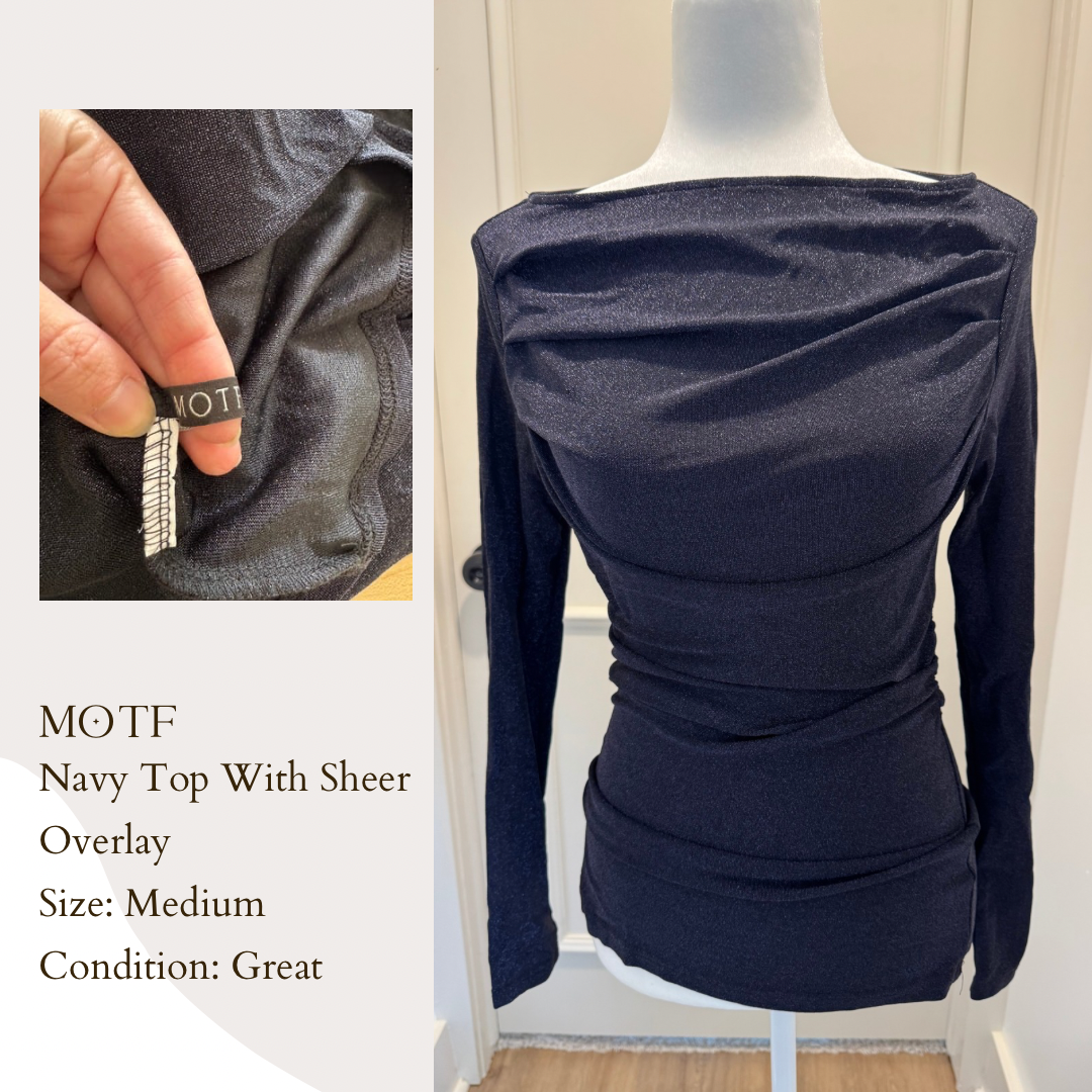 MOTF Navy Top With Sheer Overlay