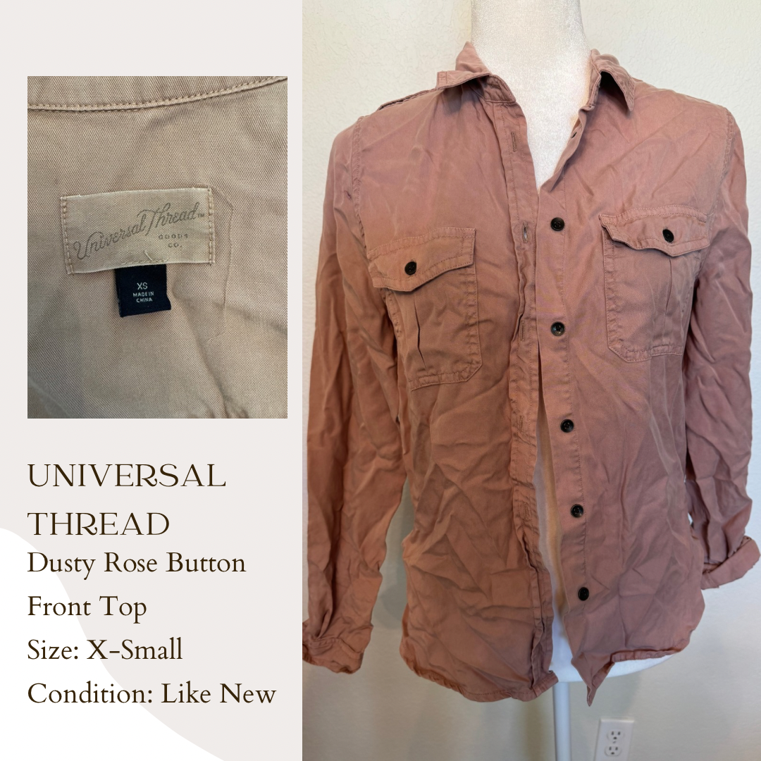 Universal Thread Dusty Rose Button Front Top