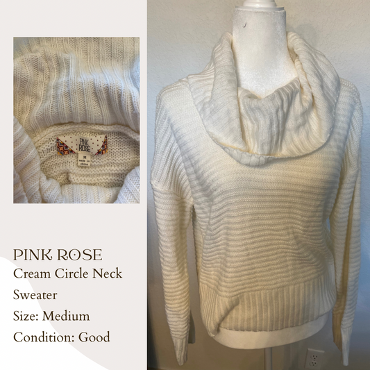 Pink Rose Cream Circle Neck Sweater