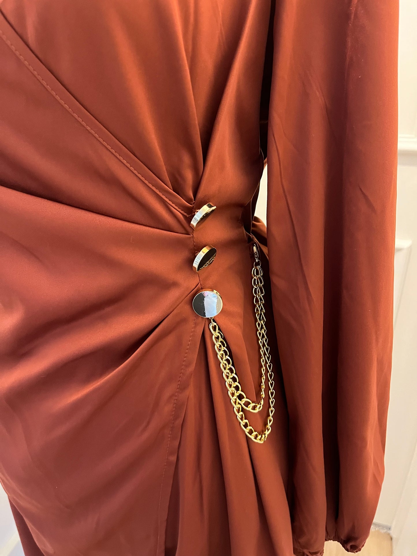 No Brand Rust Satin Midi Dress