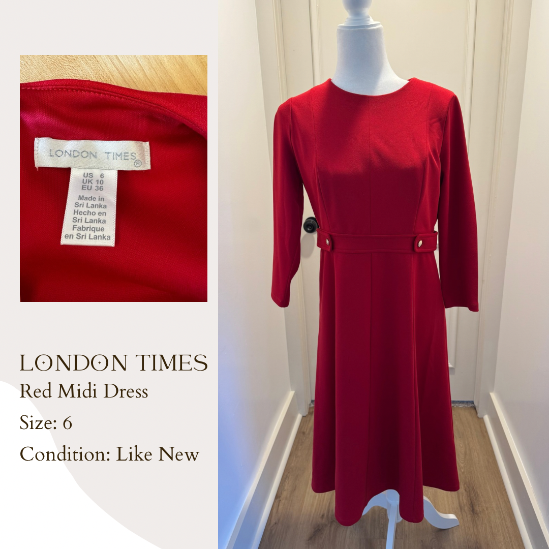 London Times Red Midi Dress